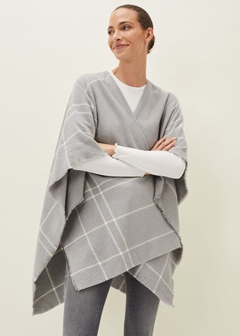 Phase Eight Shauna Check Cape Scarves Grey Australia | CX9540172